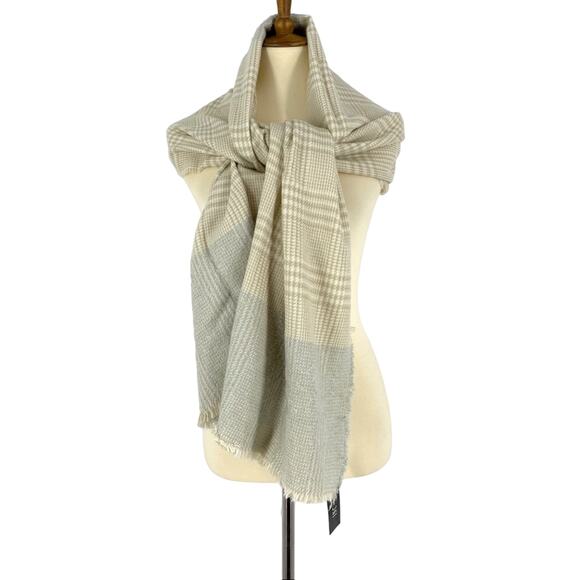 INC Plaid Tan And Grey Scarf Wrap One Size - Picture 2 of 10